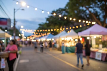 Vibrant night market scene city center event photography blurred background lively atmosphere