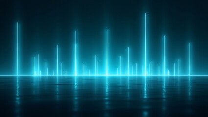 Abstract Neon Light Lines on Reflective Surface