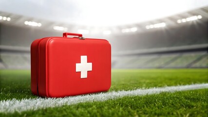 First Aid Kit on a Soccer Field Ready for Action