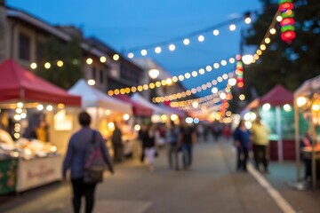 Festive lights at the urban night market a vibrant city center community gathering