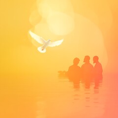 Illustration of Jesus Christ being baptized by John the Baptist in the river, with a white dove flying above symbolizing the Holy Spirit.

