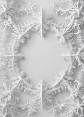 Intricate snowflake frame, varied sizes, snowy white background,  white,  lovely