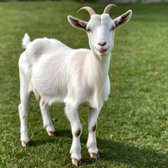 Fototapeta premium Happy Young Goat in Green Pasture