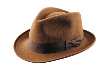 Stylish brown felt fedora hat classic design textured fabric dark brown band isolated on white