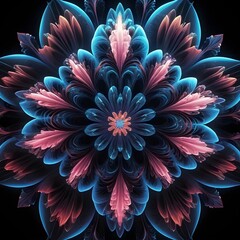 Abstract Blue and Pink Fractal Flower
