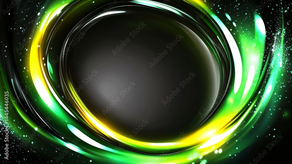 Poster abstract wave design with smooth green and white gradients and central space made with generative ai
