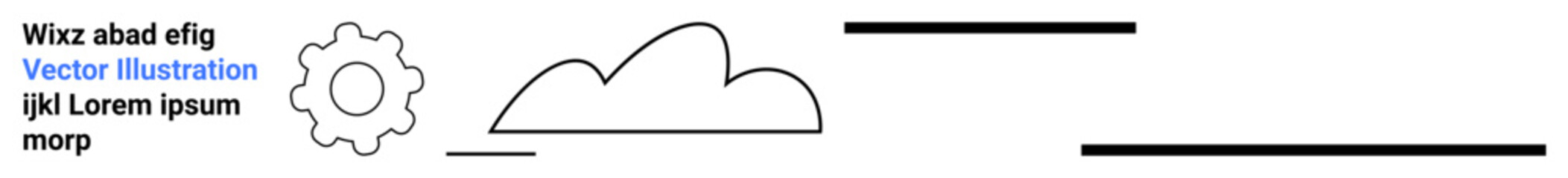 Abstract gear, cloud outline, horizontal bars, and placeholder text. Ideal for automation, technology, cloud computing, process, simplicity data organization and simple landing page