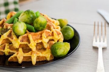 Healthy and filling breakfast with crispy waffles