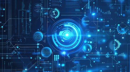 Fototapeta premium Abstract picture of blue light effect in digital technology design. Seamless modern art of futuristic energy in system structure with diagram pattern perfect for cyberspace style background. AIG53.