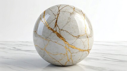 Polished 3D Marble Sphere with Gold Streaks