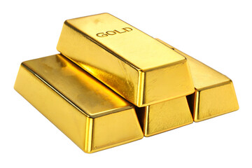 gold bars isolated on transparent background. Stack of Gold Bullion Bars Against a White Background