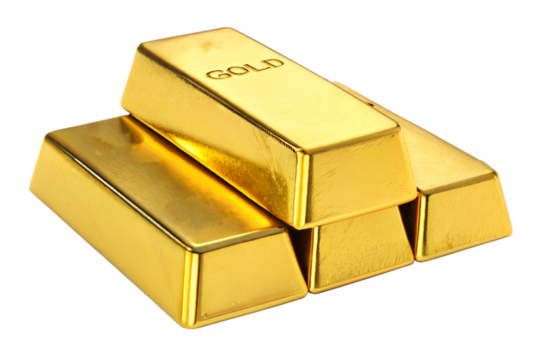 gold bars isolated on transparent background. Stack of Gold Bullion Bars Against a White Background