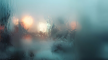 Ephemeral cityscape through a rain streaked window pane an abstract blurry impressionistic view
