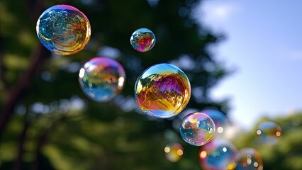 Close-Up of Iridescent Bubbles in the Sunlight
