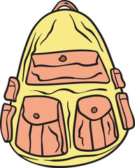 Backpack school illustration design with simply vector style and yellow color 