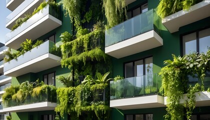 Green Facade Modern Building with Balcony Gardens