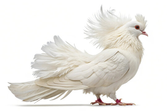 White jacobin pigeon standing isolated on transparent background
