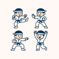 set of funny cartoon karate