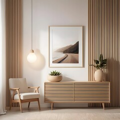 Minimalist Living Room Interior with Coastal Artwork