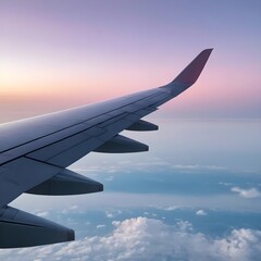 Fototapeta premium Airplane Wing Above the Clouds at Sunset