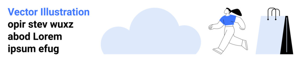 Woman running near a pool ladder under a cloud with simple, clean design. Ideal for wellness, fitness, leisure, outdoor activity, health, minimalistic design, and simple landing page