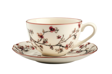 Elegant floral teacup and saucer delicate design creamy white porcelain charming vintage aesthetic