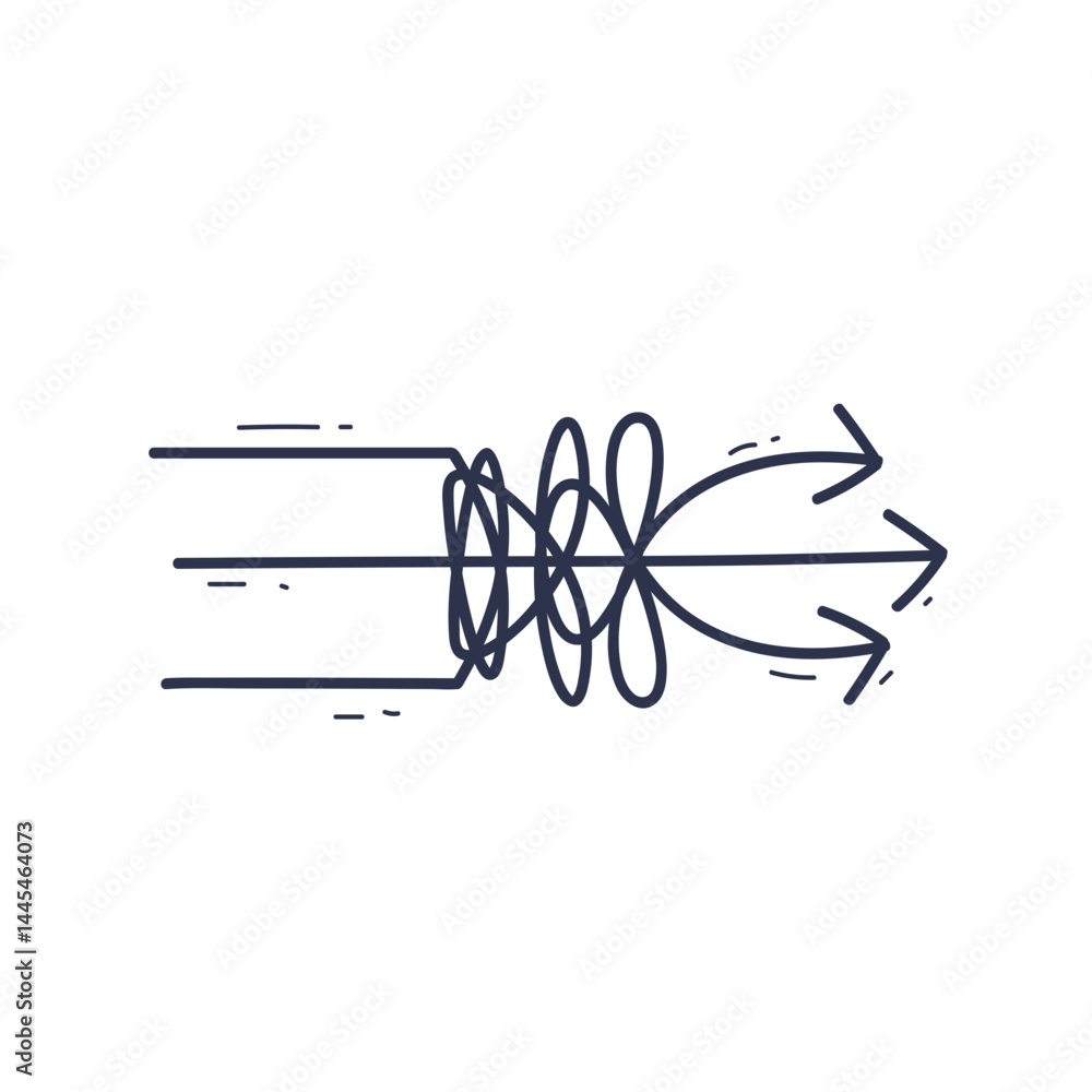 Poster a knotted arrow symbolizes complexity and direction.
