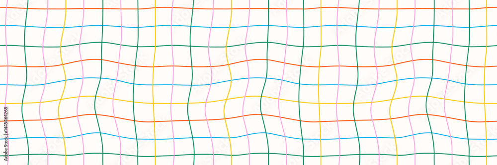 Poster retro minimalistic seamless pattern. beige background with colored distorted grid. vector illustrati