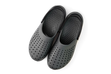 Gray rubber galoshes isolated on white background.