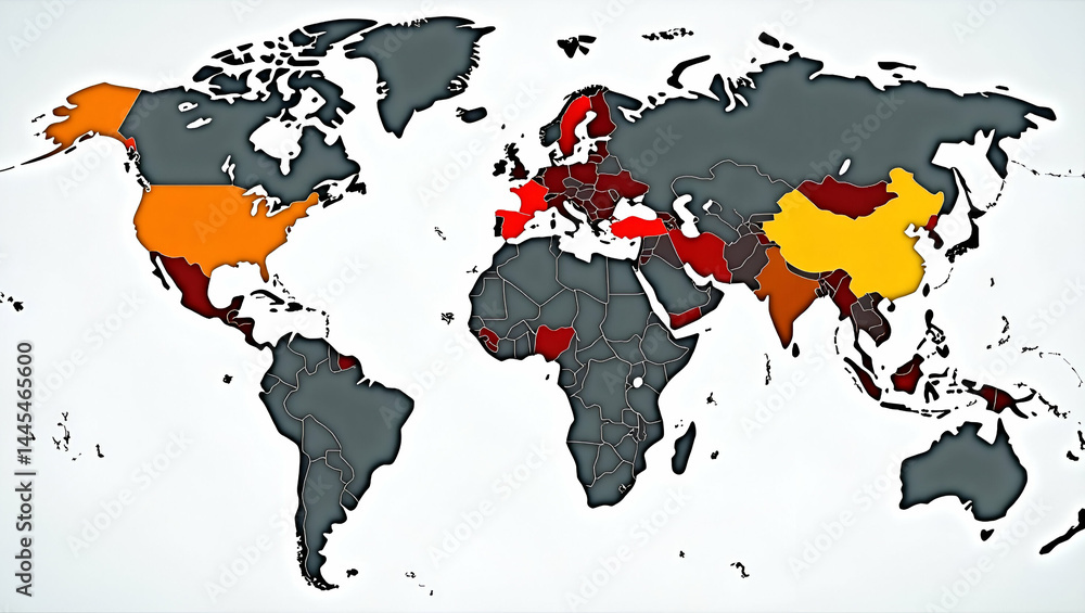 Poster global tariff system visualization: interactive world map with heatmap of tariff rates and key econo