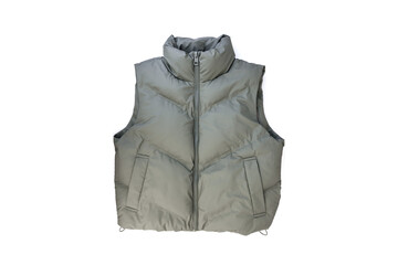 Green sleeveless jacket isolated on white background.