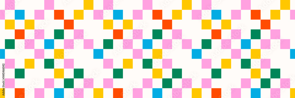 Poster retro pixeled sprinkle seamless pattern. fun colored shapes background. abstract graphic art vector 