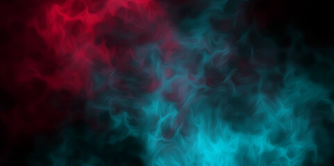 Abstract smoke in red and blue hue on a dark background. Vibrant Abstract Red and Blue Smoke Background Design. dynamic vector illustration featuring swirling patterns luminous red and cool cyan  art.