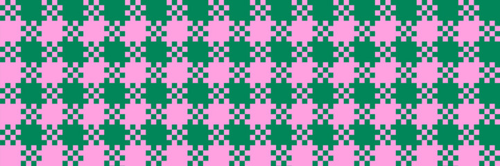Retro checkered seamless pattern. Pink and green square background for textile, fabric covers, packaging and gift wrap. Vector print template.