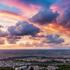 Fototapeta premium Dramatic Sunset over Cityscape
