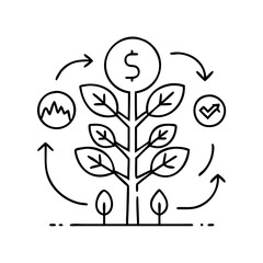 tree growth and sustainability icon, tree growth and sustainability line art - simple line art of tree growth and sustainability, perfect for tree growth and sustainability logos and icons
