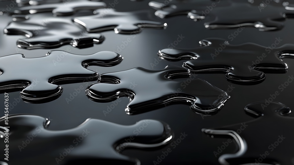 Aufkleber surreal floating puzzle pieces made of liquid in abstract scene for creative concepts