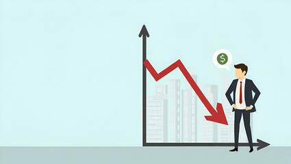 Visual Representation of Business Decline: Chart Illustrating Downward Financial Trend, Revenue Loss, and Corporate Contraction During Economic Downturn - Stock Photo Concept with Empty Space on Left