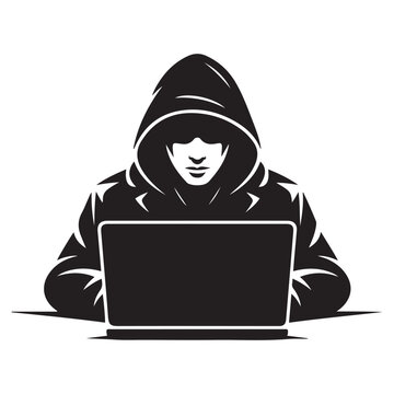 Hacker laptop icon. Simple illustration of hacker laptop vector icon for web design Vector Black silhouettes. with white background