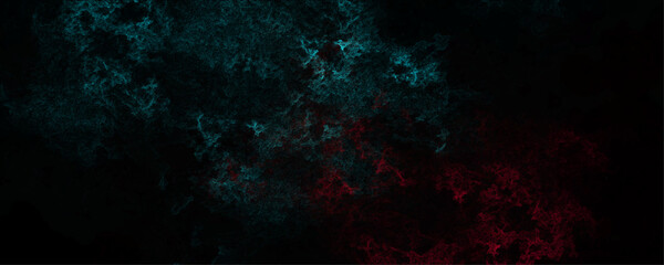 Fototapeta premium Abstract Ethereal Abstract in Teal and Crimson: A mesmerizing display of flowing forms in teal and crimson against a deep, dark canvas. The abstract art invites contemplation. Design