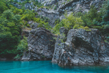 Emerald Serenity: Lake Koman's Majestic Peaks, Albania, Shkoder, Koman, Lake Koman