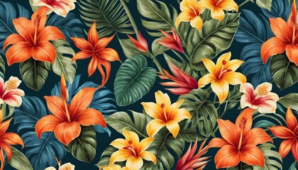 Fototapeta premium Tropical Floral Seamless Pattern