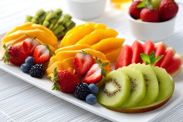 Delicious colorful platter of sliced exotic fruits inviting healthy eating