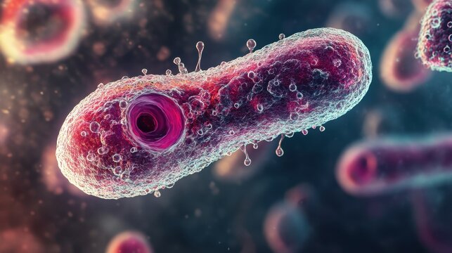 Detailed visualization of bacterium with outer membrane and internal structures