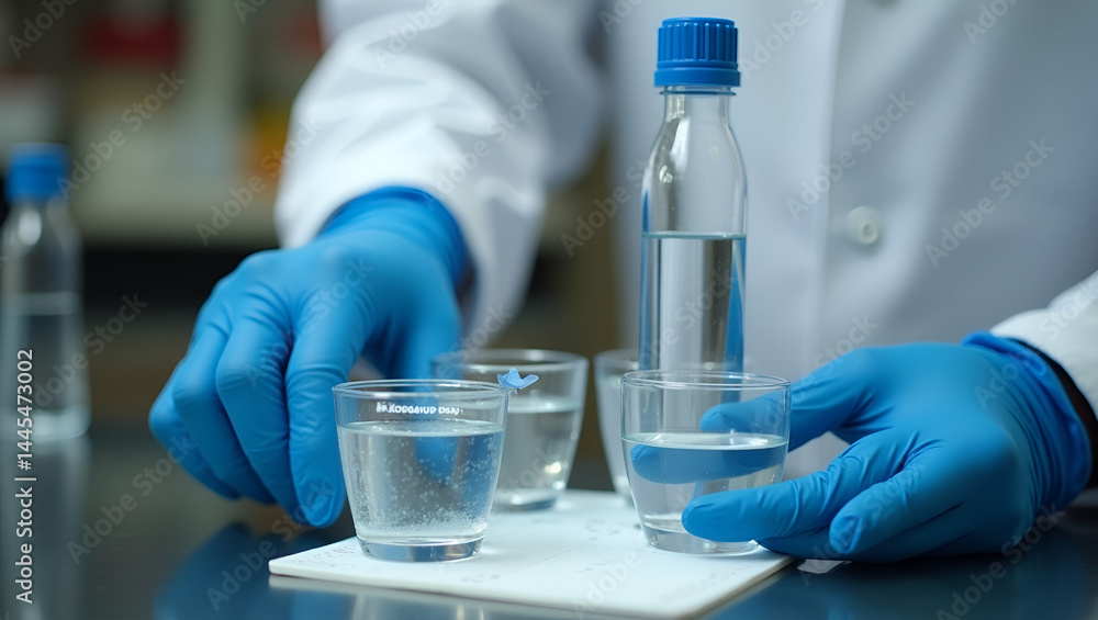 Poster quality control technician conducting safe water testing: comparing water safety assessment benchmar