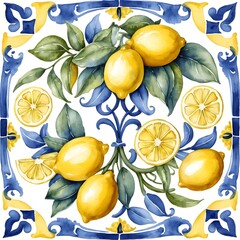 Watercolor Lemon Tile Pattern