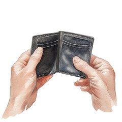 Watercolor illustration showcasing empty wallet symbolizing financial difficulties
