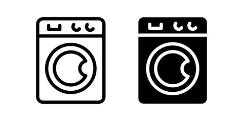 Washing machine icon. Front-loading laundry washer sign. Clothes cleaning and hygiene symbol. Home appliance pictogram. Modern household device illustration.
