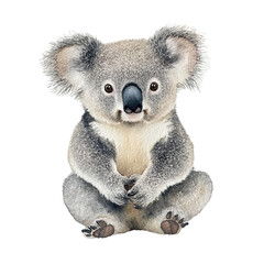 Obraz premium Charming watercolor illustration of a koala bear against a solid black background