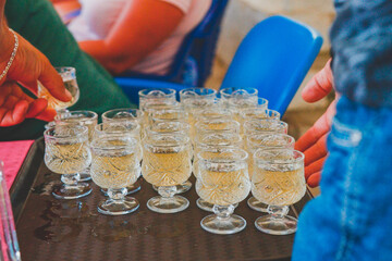glasses of raki on the table, Shkoder, Albania